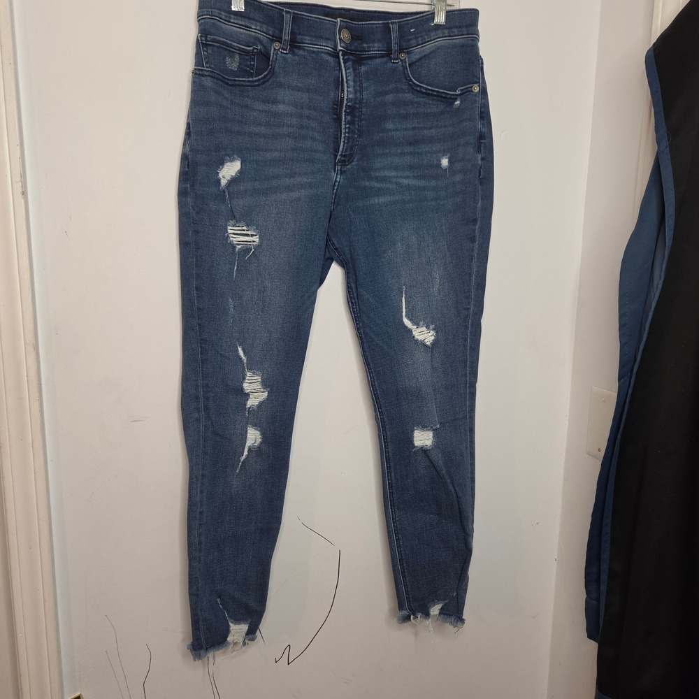 Express Perfect Curves Ankle Legging High Rise‎ Ripped Jeans Medium Wash 12R